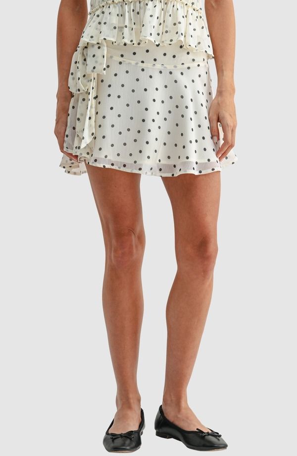 オールインフボール レディース ボトムスカート ドット柄 ドット ミニ All in Favor Polka Dot Side Tie Miniskirt Ivory Black Dot アイボリー