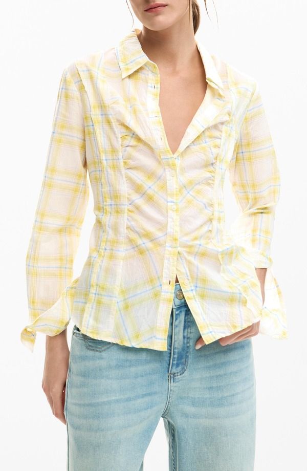 デジグアル レディース トップス シャツ Desigual Plaid Woven Shirt Yellow イエロー