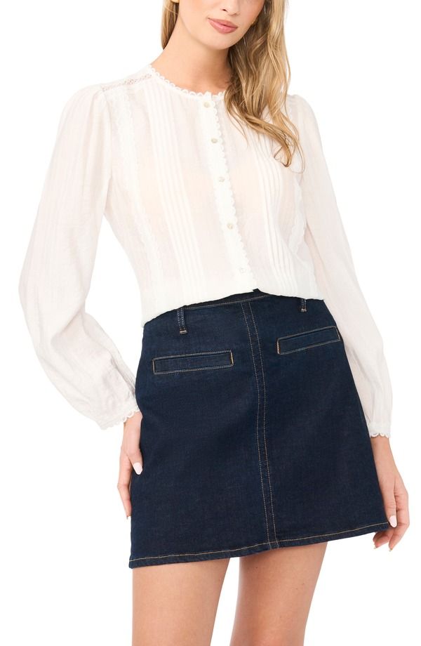 ヴィンスカムート レディース トップス シャツ レース Vince Camuto Lace Pintuck Top Ultra White ホワイト