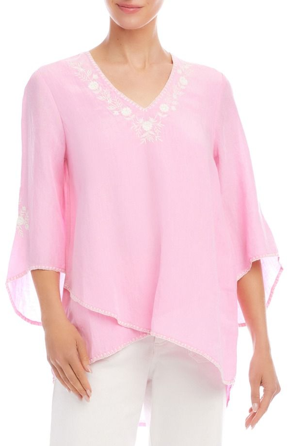カレンケーン レディース トップス シャツ アシンメトリー 刺繍 リネン Karen Kanembroidered Asymmetric Hem Linen Blend Topink ピンク