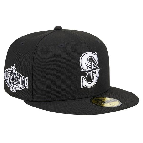ニューエラ メンズ アクセサリー 帽子 ロゴ Mens New Era Black Seattle Mariners Logo 59FIFTY Fitted Hat Black ブラック