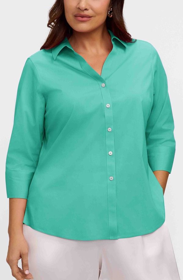 フォックスクラフト レディース トップス シャツ コットン Foxcroft Mary NonIron Stretch Cotton ButtonUp Shirt Biscay Green グリーン