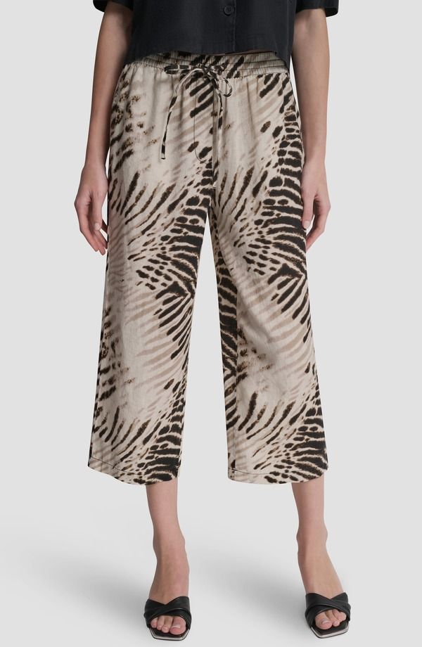 ダナ キャラン ニューヨーク レディース ボトムス レギンス プリント パンツ リネン DKNY Printed Linen Drawstring Pants Brushed Sandbed