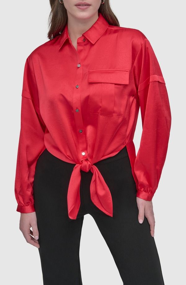 ダナ キャラン ニューヨーク レディース トップス シャツ サテン DKNY Tie Front Satin Shirt Watermelon