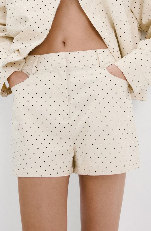 マンゴ レディース ボトムス ハーフパンツ・ショーツ ショートパンツ コットン MANGO Dot Cotton Shorts Ecru エクリュ