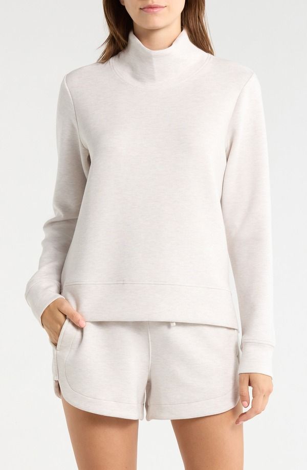 エムピージー レディース アウター パーカー・スウェット モックネック ポリエステル シャツ MPG Dreamweave Recycled Polyester Blend Mock Neck Sweatshirt Htr Moonbeam