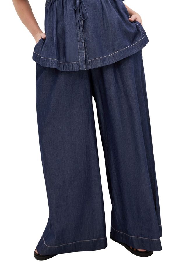 シティーシック レディース ボトムス デニムパンツ ワイドレッグ City Chic Mikayla Wide Leg Drawstring Denim Pants Indigo インディゴ