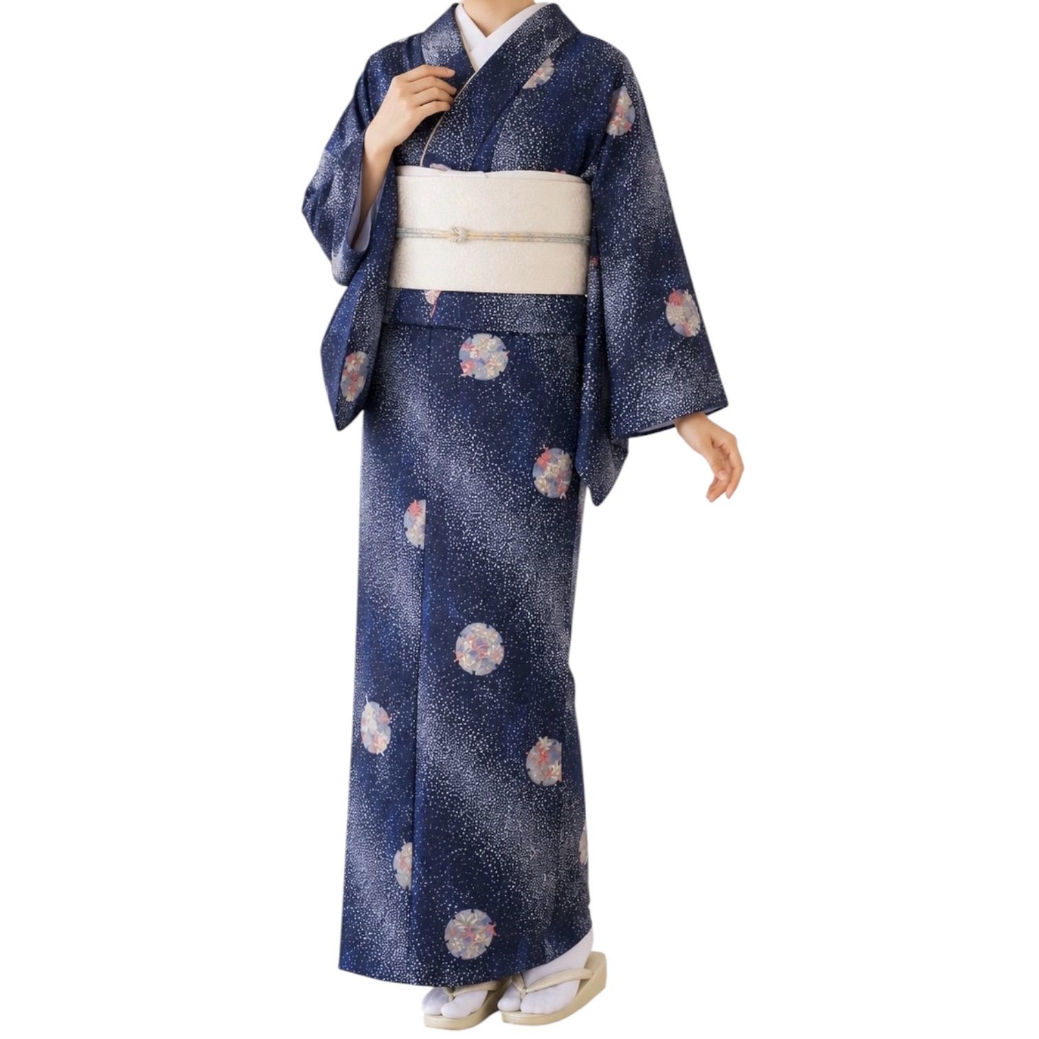 #J880 単衣 洗える着物 絽 ポリエステル 雪輪 和装 和服 夏きもの 着物
