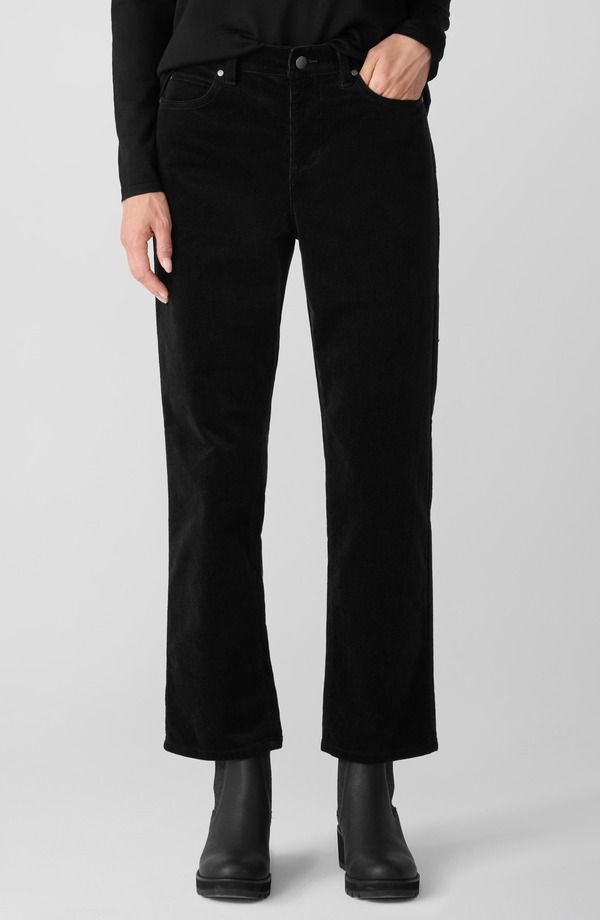 エイリーンフィッシャー レディース ボトムス デニムパンツ コーデュロイ コットン Eileen Fisher Stretch Organicotton Straight Corduroy Pants Black ブラック