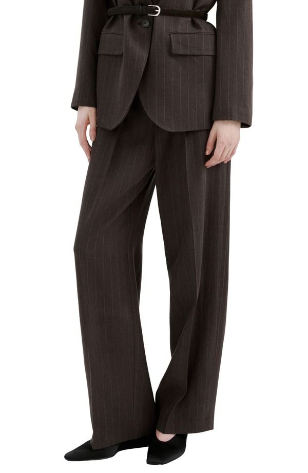 マンゴ レディース ボトムス デニムパンツ プリーツ MANGO Pleated Pinstripe Suit Pants Chocolate チョコレート