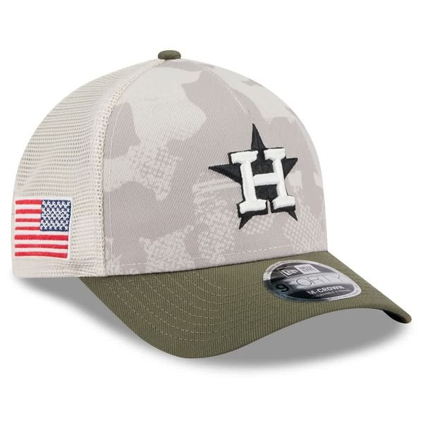 ニューエラ メンズ アクセサリー 帽子 Mens New Era Light BeigeOlive Houston Astros 2025 Armed Forces Day 9FORTY MCrown AFrame Adjustable Hat Light B