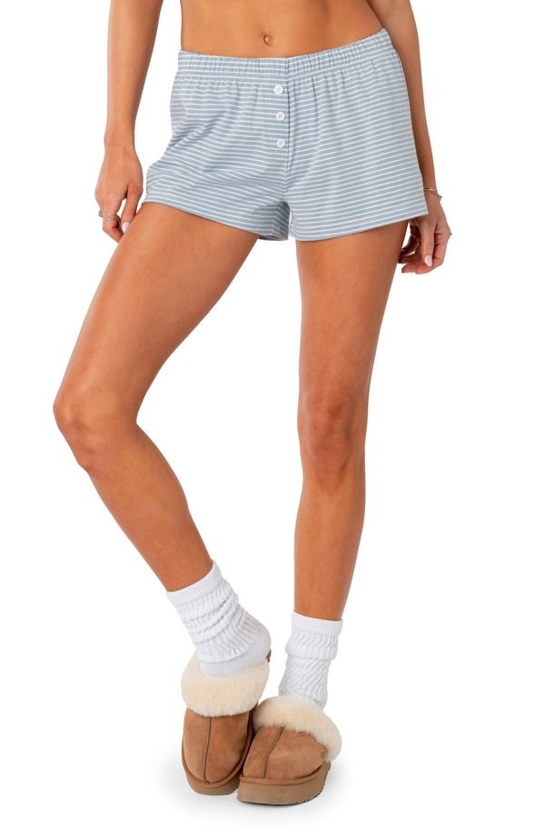 アディクテッド レディース ボトムス ハーフパンツ・ショーツ ショートパンツ コットン EDIKTED Stripe Stretch Cotton Shorts Blue ブルー