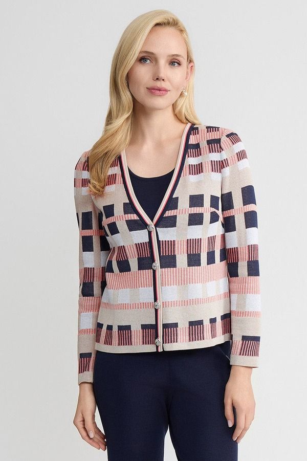 ミンウォン レディース アウター ジャケット・ブルゾン カラーブロック カーディガン ニット Ming Wang Heritage Jacquard Colorblocknit Cardigan Sunkist CoralIndigoTan インディゴ