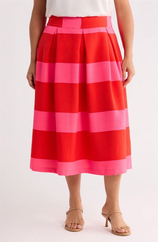シュガーリップス レディース ボトムスカート プリーツ ミディ SUGARLIPS Lolli Stripe Pleated Midi Skirt FuchsiaRed レッド