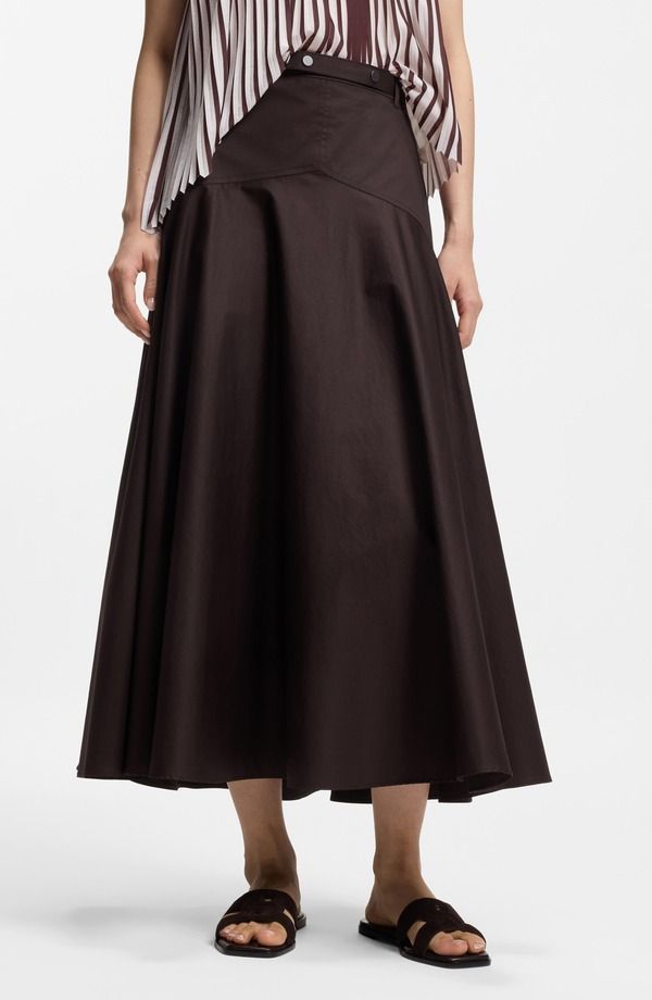 ボス レディース ボトムスカート コットン マキシ BOSS Vusola Stretch Cotton Maxi Skirt Cave Brown ブラウン