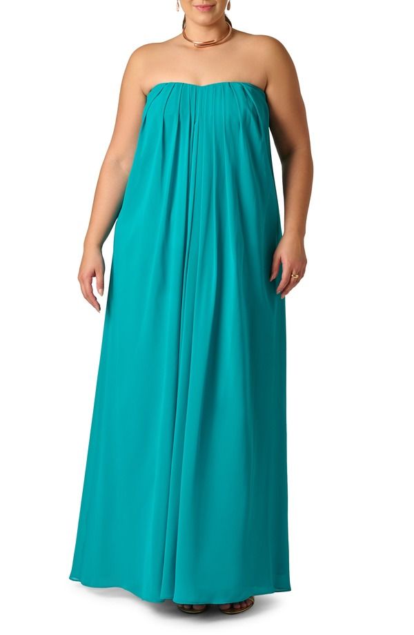 アドリアナ パペル レディース トップス ワンピース シフォン ストラップレス Adrianna Papell Strapless Chiffon Gown Turquoise ターコイズ