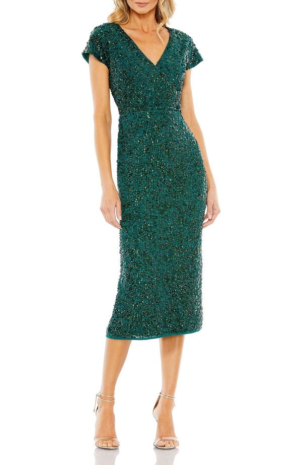マックダガル レディース トップス ワンピースパンコール Mac Duggal Sequined Short Sleeve Wrap Over Cocktail Dress Deep Emerald エメラルド