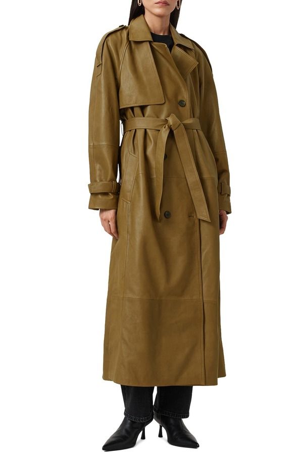 オールセインツ レディース アウター ジャケット・ブルゾン レザー AllSaints Reed Leather Trench Fango Green グリーン