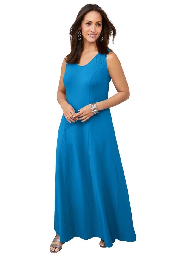 ジェシカロンドン レディース トップス ワンピース コットン マキシ Jessica London Stretch Cotton CrochetBack Maxi Dress Pool Blue ブルー