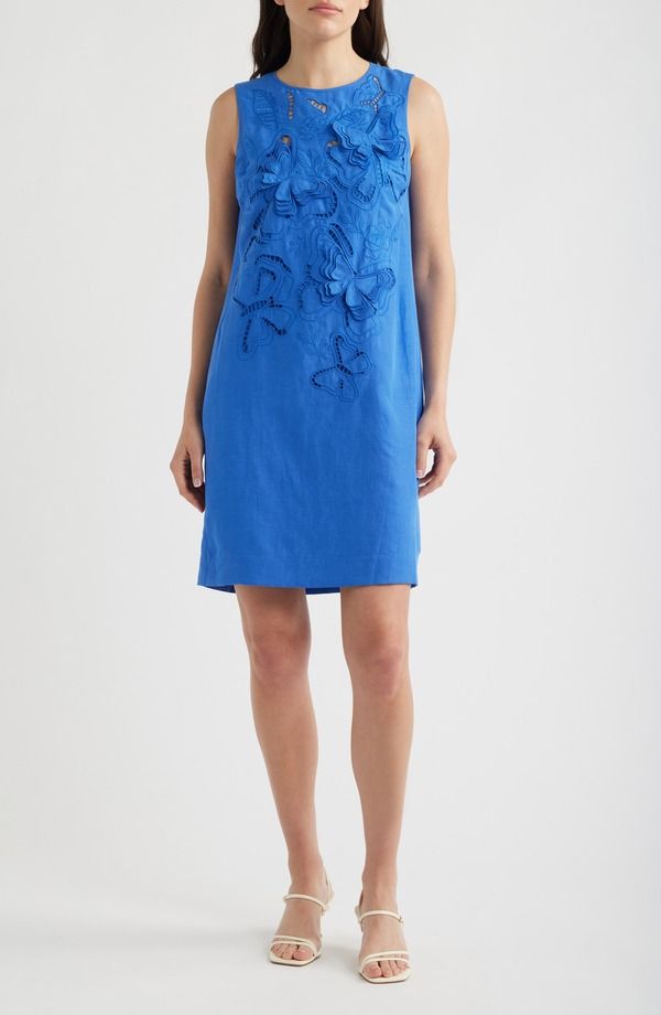 エリータハリ レディース トップス ワンピース ノースリーブ 刺繍 Elie Tahari The Isabella Embroidered Sleeveless Dresseaport Blue ブルー