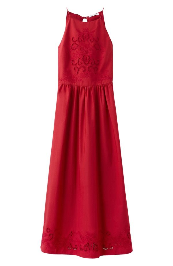 マンゴ レディース トップス ワンピース コットン 刺繍 MANGO Embroideredetail Cotton Dress Red レッド
