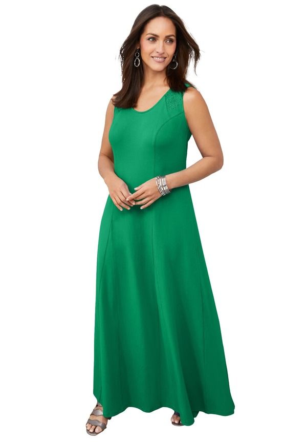 ジェシカロンドン レディース トップス ワンピース コットン マキシ Jessica London Stretch Cotton CrochetBack Maxi Dress Kelly Green グリーン