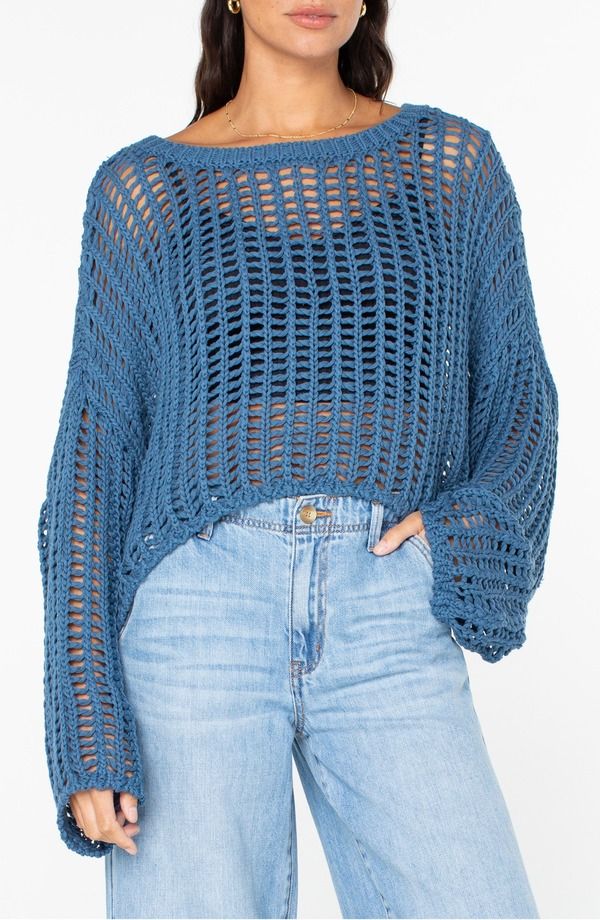 ロキシー レディース アウター パーカー・スウェット セーター Roxy Lost At Sea Open Stitch Crop Sweater Captain Blue ブルー