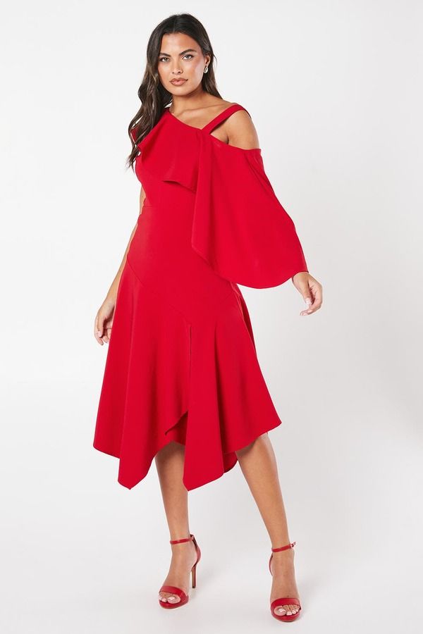 コースト レディース トップス ワンピース クレープ フリル ミディ Coast One Shoulderuffle Crepe Midi Dress Red レッド