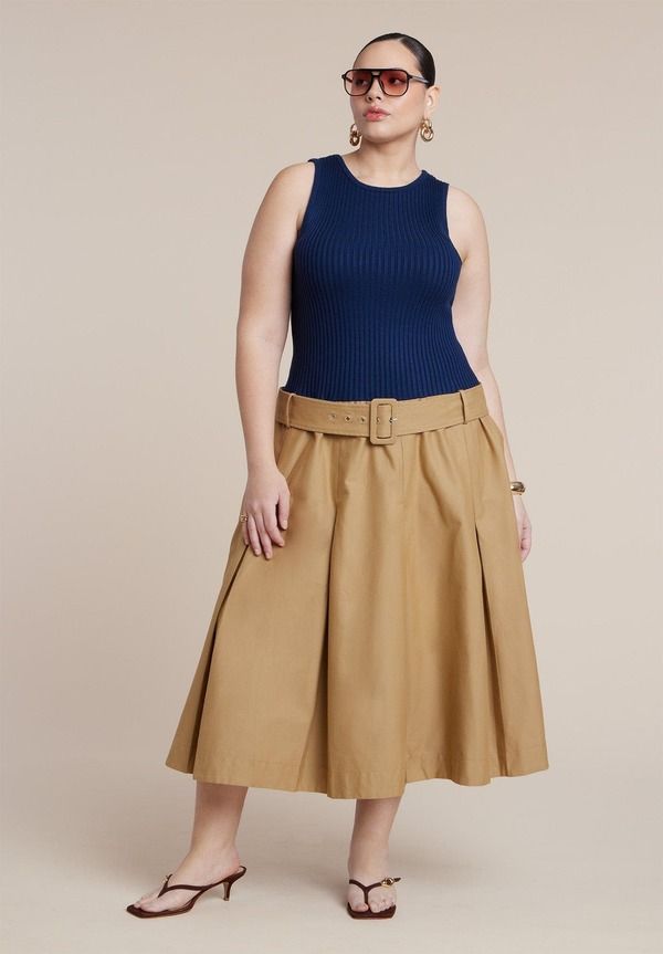 エロクイ レディース トップス ワンピース ELOQUII Combo Dress With Belt Navy And Tan ネイビー