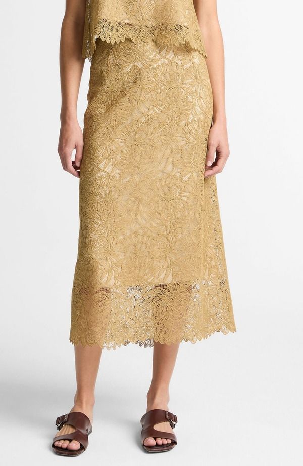 ヴィンス レディース ボトムスカート ミディ レース Vince Lace Midi Slip Skirt Soft Gold ゴールド