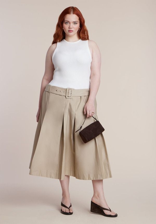 エロクイ レディース トップス ワンピース ELOQUII Combo Dress With Belt Cream And Ecru クリーム