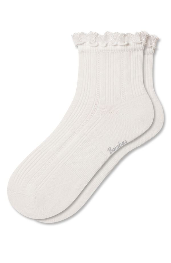 ボンバス レディース アンダーウェア 靴下 レーストリム コットン レース Bombas Lace Trim Cushioned Cotton Blend Rib Quarter Socksoft White ホワイト