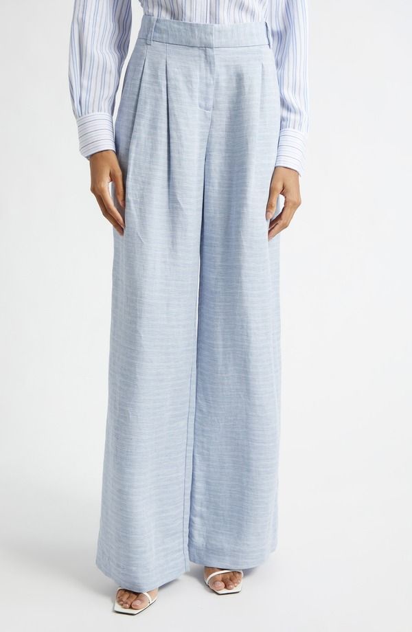 レイミー ブルック レディース ボトムス レギンス ワイドレッグ パンツ リネン Ramy Brook Oscar Wide Leg Linen Blend Pants Bazaar Blue Linen ブルー