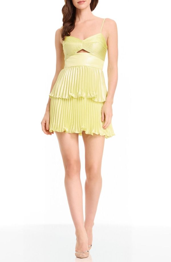ドレスザポプレーション レディース トップス ワンピース ミニ Dress the Population Jianna Pleat Minidress Celery Juice