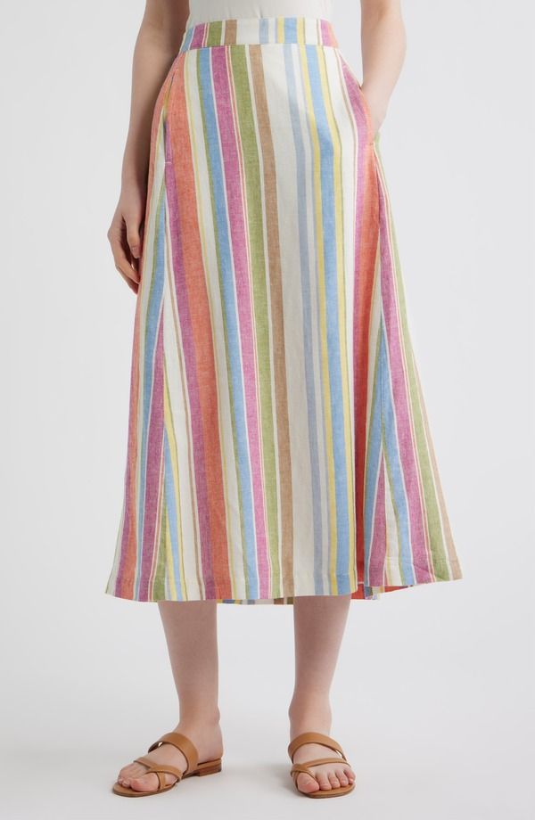 ペンドルトン レディース ボトムスカート ミディ リネン Pendleton Stripe Linen Blend Midi Skirt Ivory Multi Stripe アイボリー