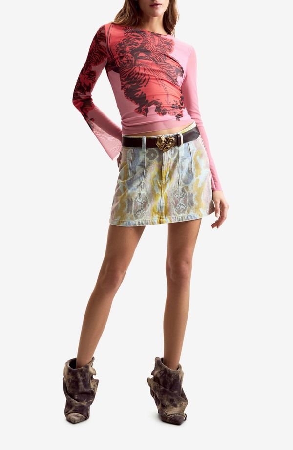 デジグアル レディース アウター パーカー・スウェット プリント メッシュ Tシャツ Desigual Printed Stretch Mesh TShirt Pink ピンク