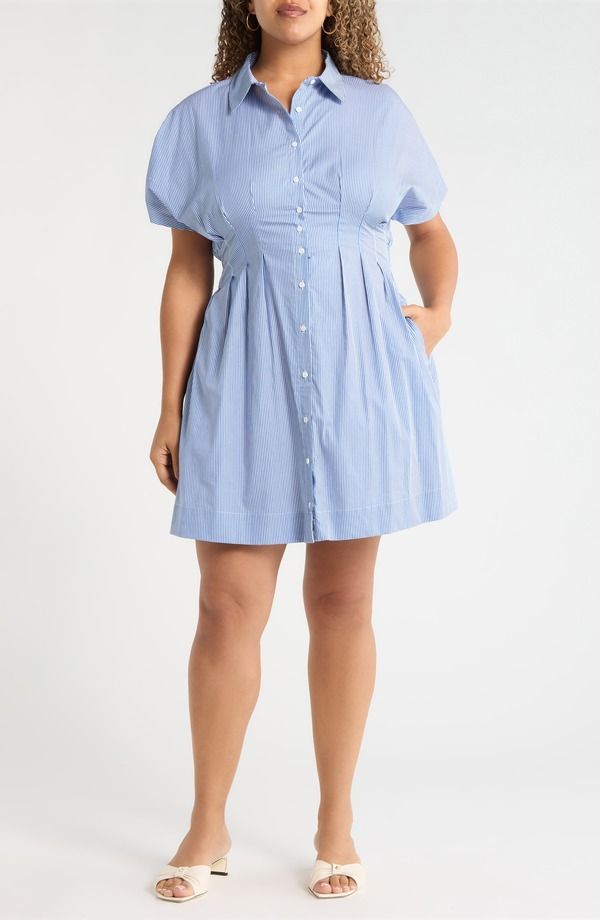シュガーリップス レディース トップス ワンピース プリーツ ミニ コットン SUGARLIPS Pleatedolman Sleeve Cotton Minidress BlueWhite ホワイト