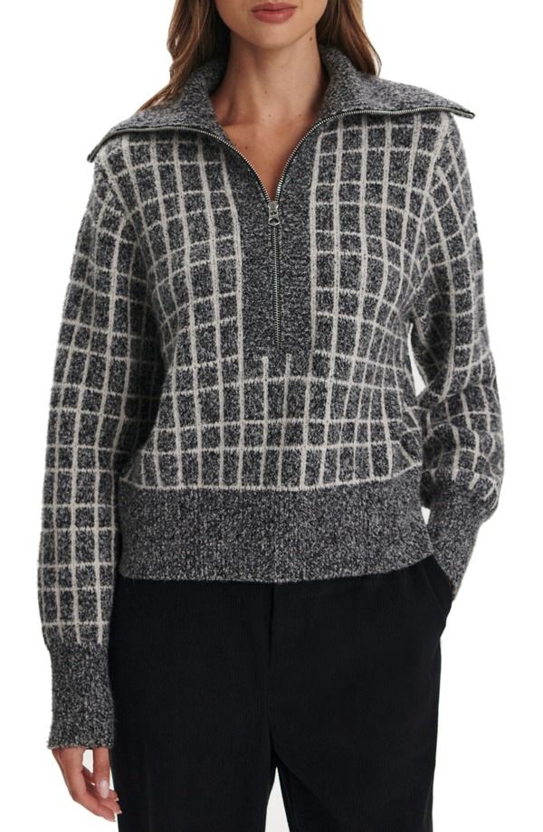 バーレイ レディース アウター パーカー・スウェット ハーフジップ Varley Furley Check Boucl Half Zip Charcoal Marl チャコール
