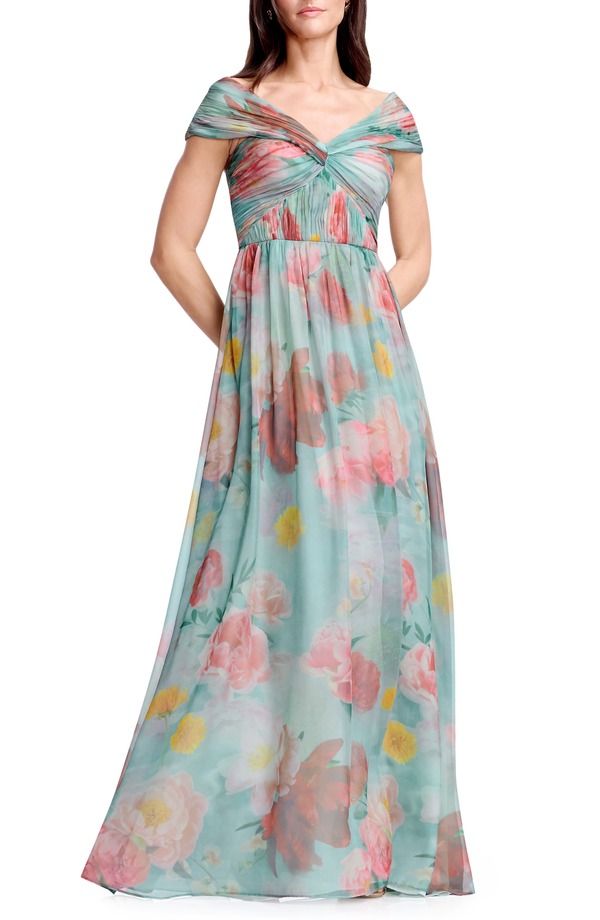 ドレスザポプレーション レディース トップス ワンピース フラワー柄 フラワー Dress the Population Xyla Floral Off the Shoulder Gown Mint Multi ミント