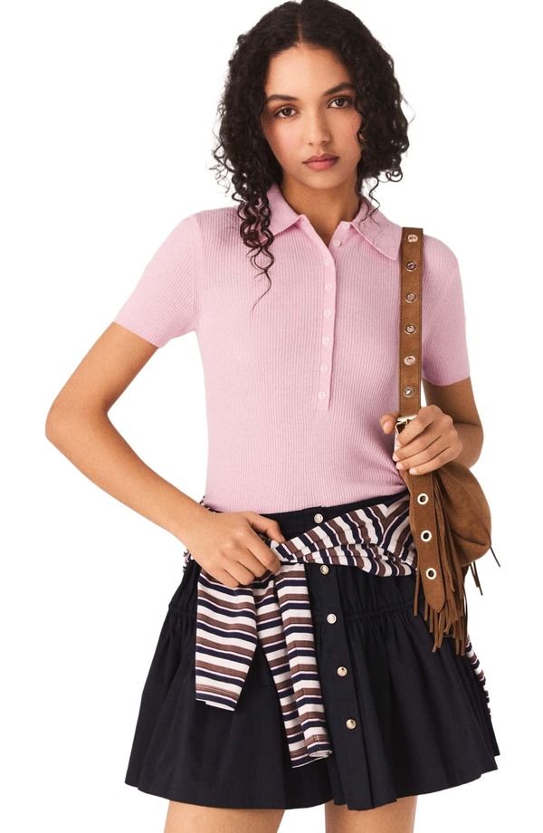 マージュ レディース アウター パーカー・スウェット ポロシャツ リブ セーター maje Polo collaribbed sweater Pink ピンク