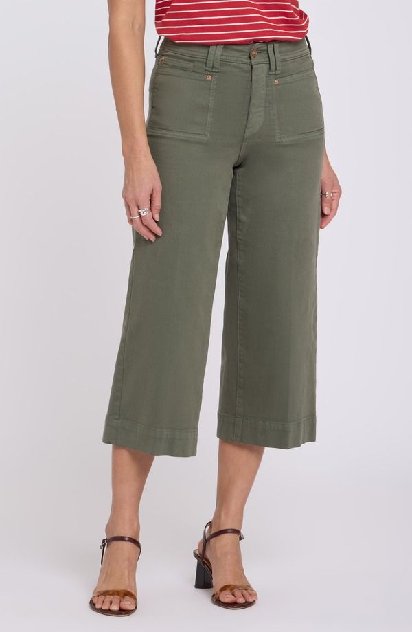 エヌワイディージェイ レディース ボトムス カジュアルパンツ ワイドレッグ ハイウエスト キャップ ジーンズ NYDJ Brigitte Patch Pocket High Waist Wide Leg Capri Jeans Desert Green グリー