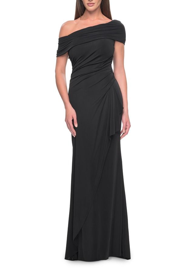 ラフェム レディース トップス ワンピース アシンメトリー ジャージー La Femme Jersey Eveningown with Asymmetrical Neckline Black ブラック 58,740円