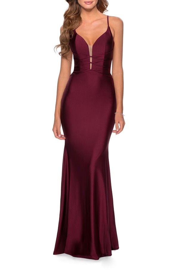 ラフェム レディース トップス ワンピース レース La Femme Long Dress with Knottedetail and Lace Up Back Dark Berry
