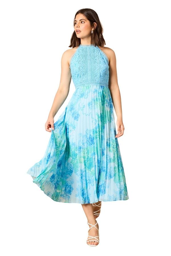 オアシス レディース トップス ワンピース プリント ミディ レース ホルター Oasis Printed Lace Mix Halterneck Midi Dress Floral