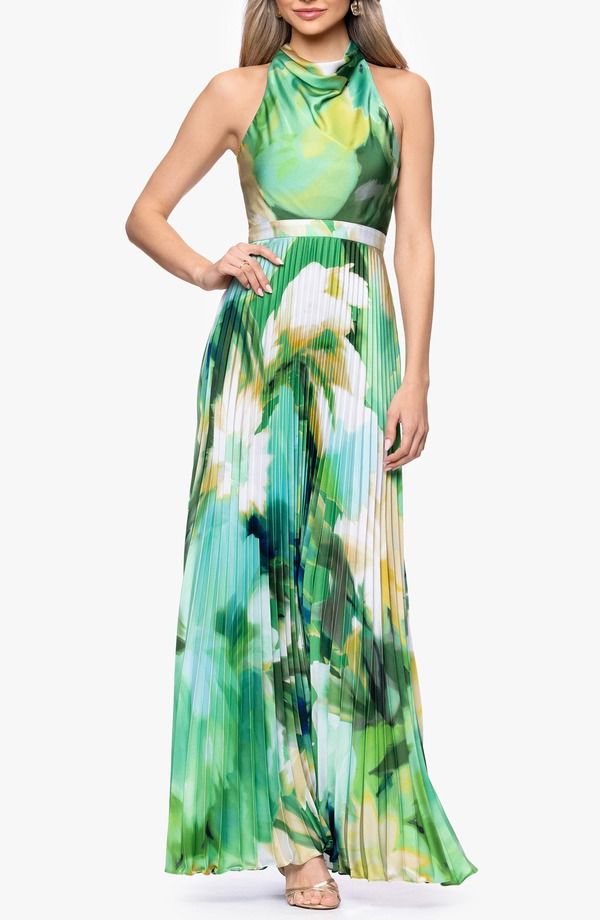 ベッツィアンドアダム レディース トップス ワンピース フラワー柄 プリーツ プリント フラワー ホルター Betsy Adam Floral Print Pleated Halter Dress Green Multi グリーン