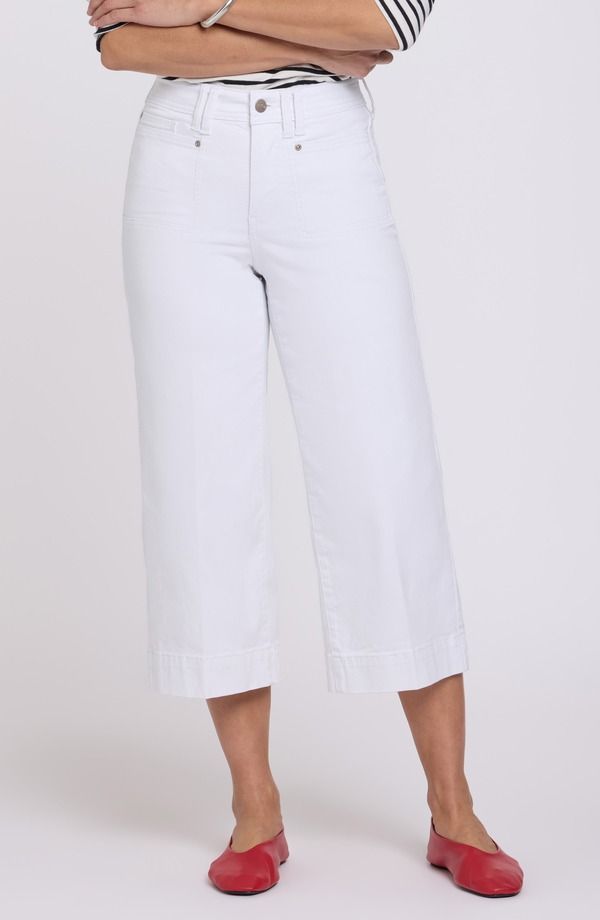 エヌワイディージェイ レディース ボトムス カジュアルパンツ ワイドレッグ ハイウエスト キャップ ジーンズ NYDJ Brigitte Patch Pocket High Waist Wide Leg Capri Jeans Optic White ホワイト