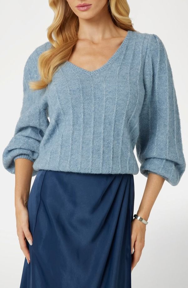 ゲス レディース アウター パーカー・スウェット セーター GUESS Madeline Pointelle Detail Sweater Blue Ribbon ブルー