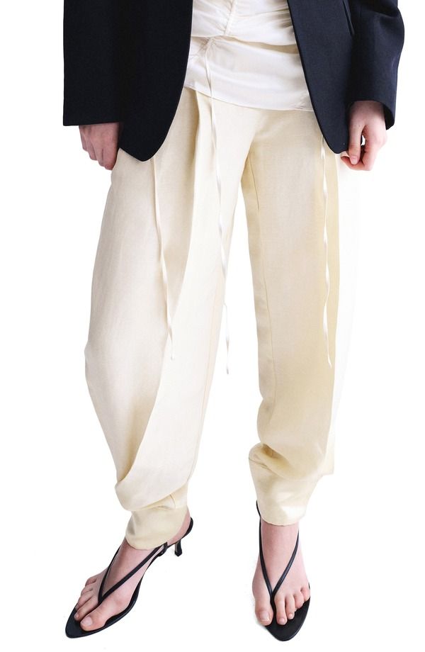 マンゴ レディース ボトムス レギンス パンツ サテン MANGO Satin Balloon Pants Yellow イエロー