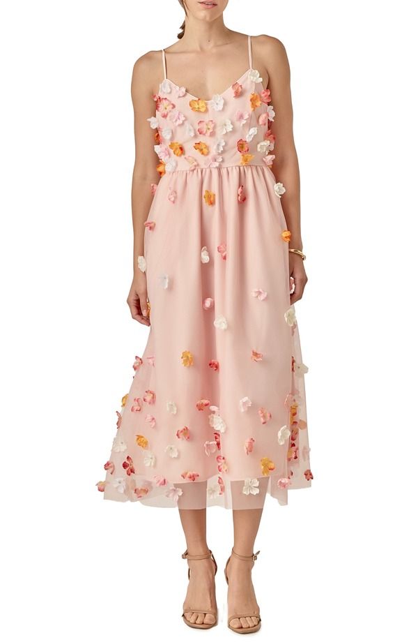 イングリッシュファクトリー レディース トップス ワンピース フラワー柄 ミディ フラワー English Factory Floral Appliqu Midi Dress Pink ピンク