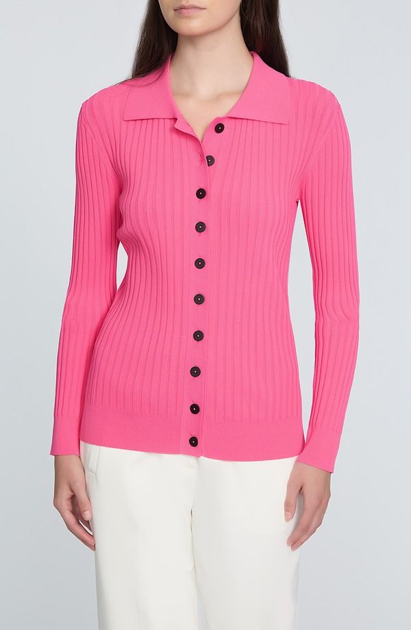 エリータハリ レディース アウター パーカー・スウェット カーディガン Elie Tahari The Mariella Rib Cardigan Haute Pink ピンク